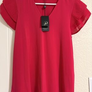 Adrianna Papell Vivid Red Pleated Sleeve Blouse